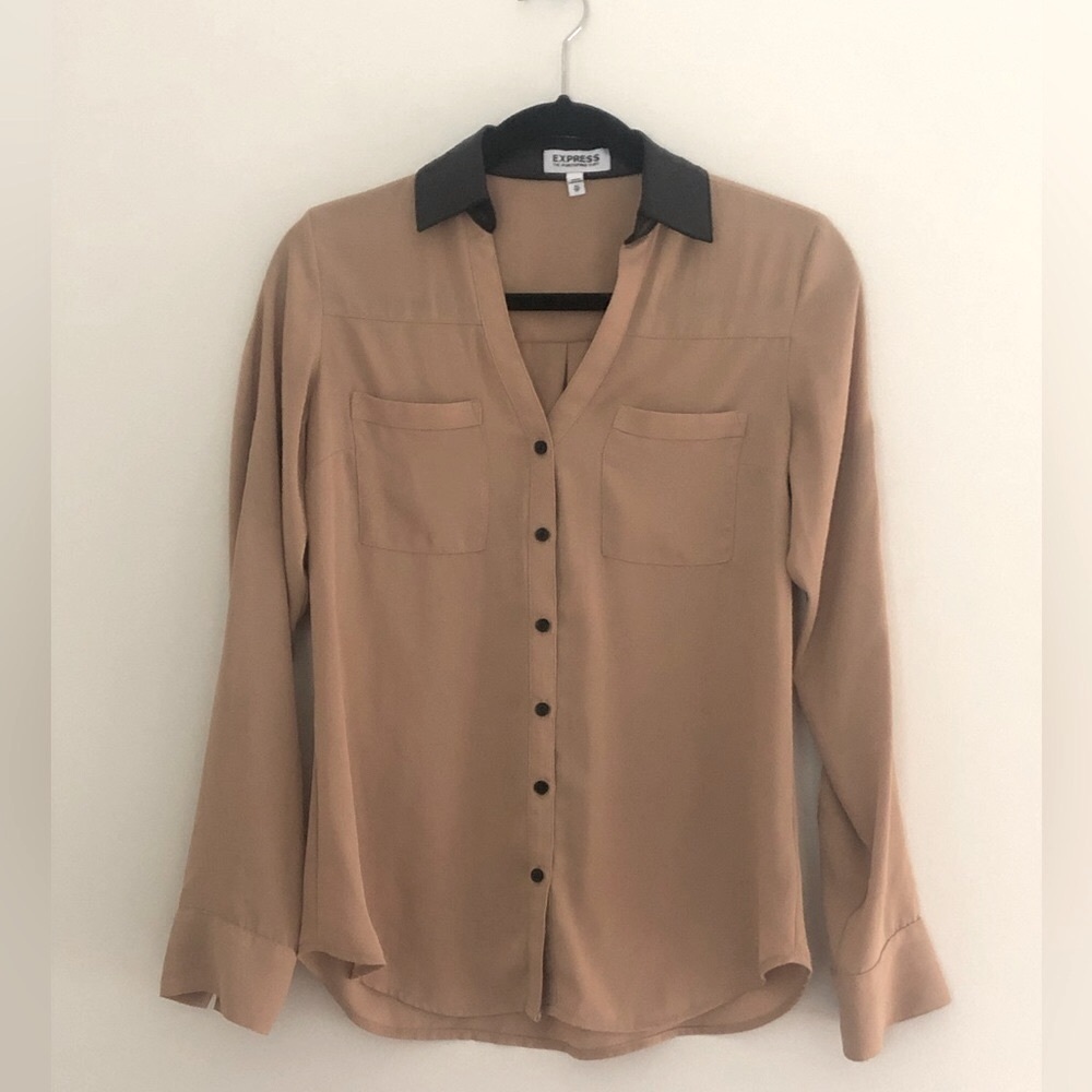 Express Portofino Shirt w/ Faux Leather Collar | XS |
